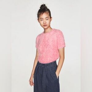 Zara 🩷🩷🩷Pink Faux Fur Top Size Large NWT
